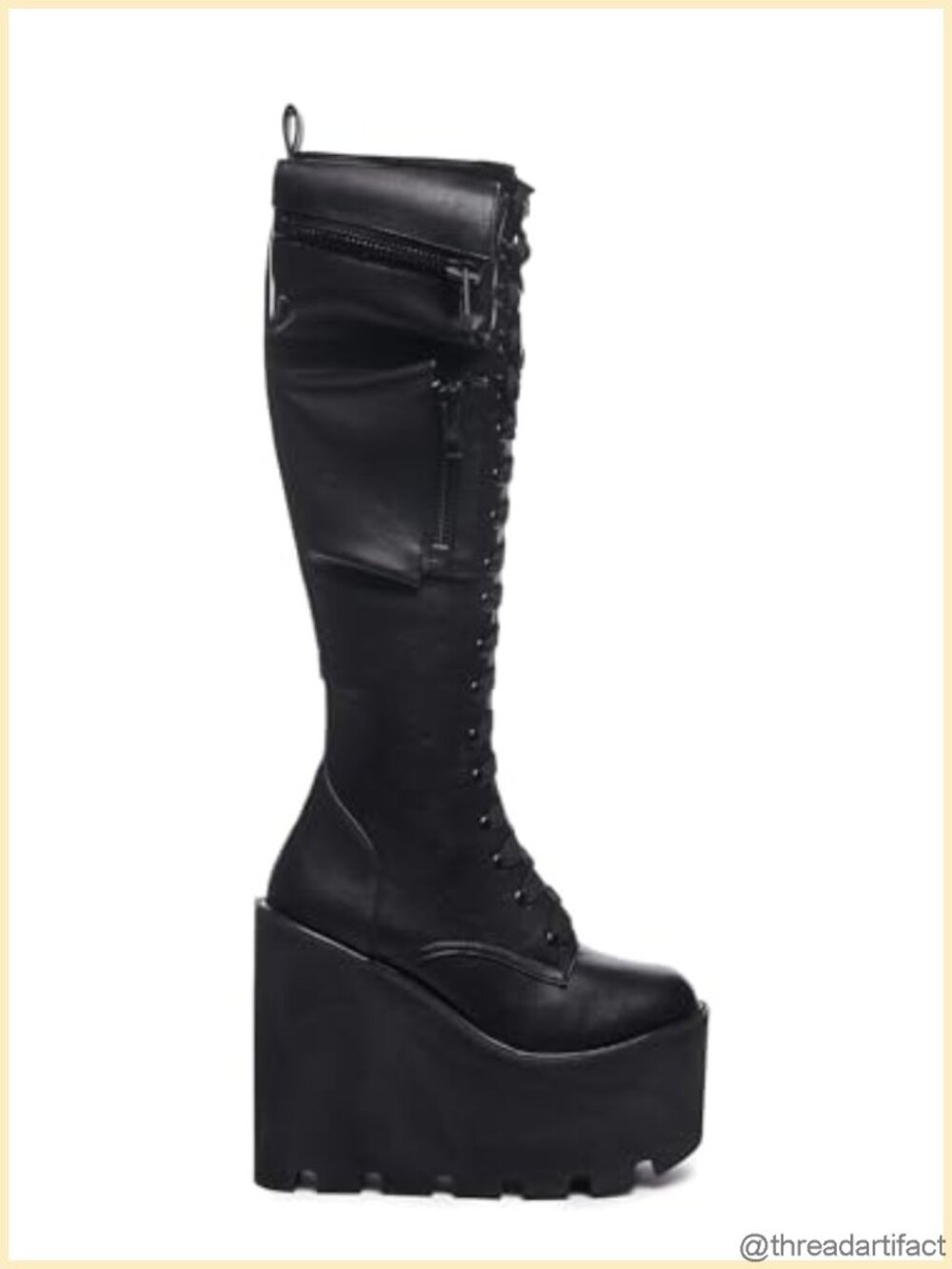 Faux Leather Platform Knee-High Boots Stash Pocket Combat